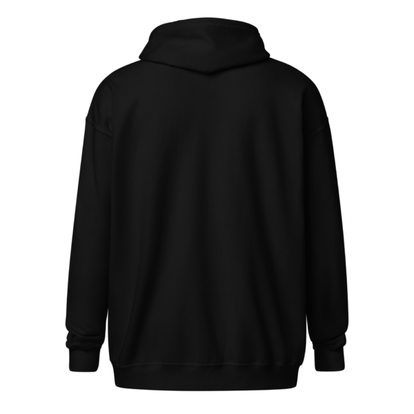 Dunkler Unisex Zip-Hoodie mit Backprint