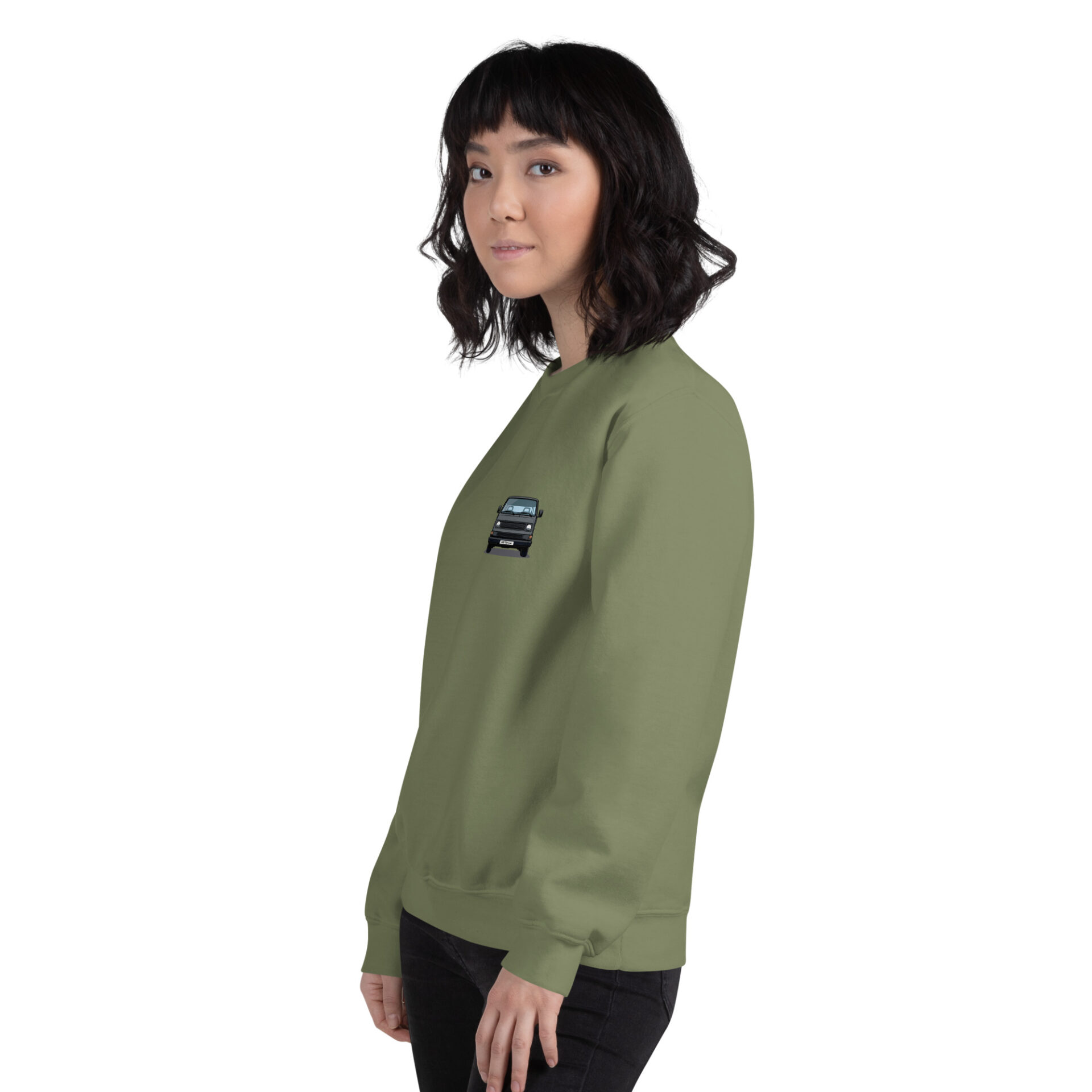unisex-crew-neck-sweatshirt-military-green-left-front-6a8ea8b36e1d0
